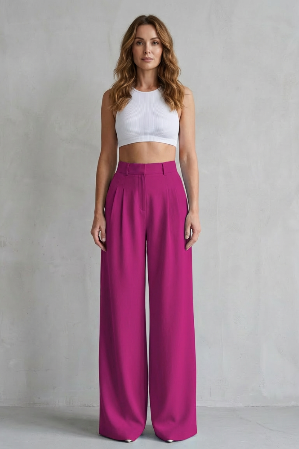 Pantalon Large Femme Lunévia – Bleu Ciel, Taille Haute, Drapé