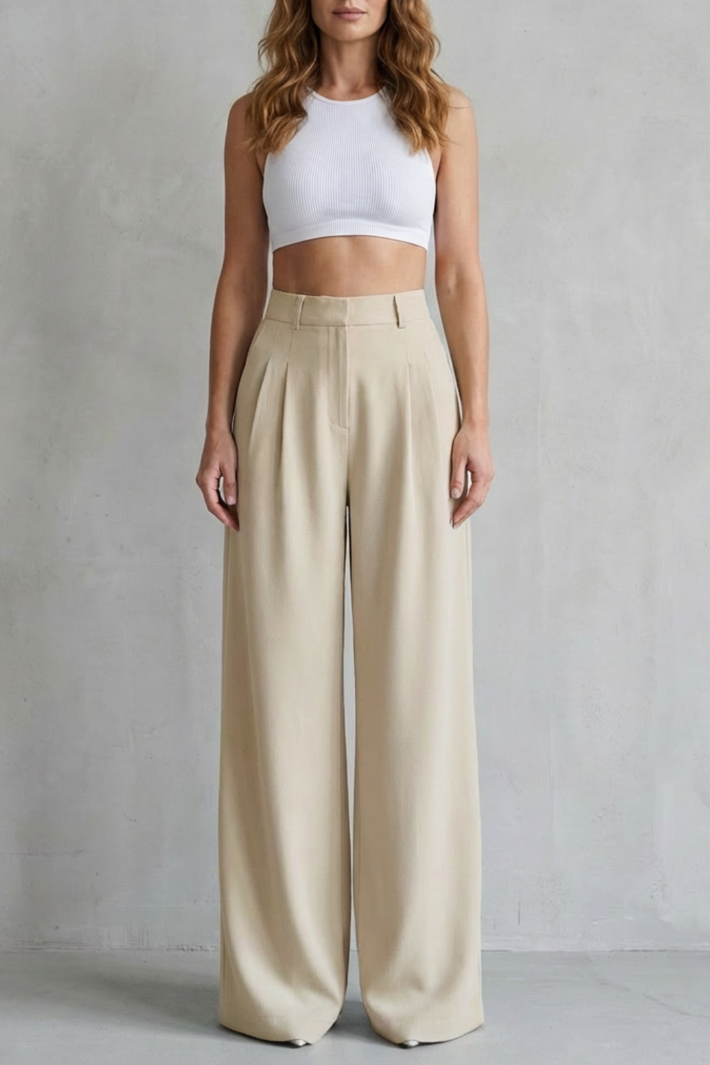 Pantalon Large Femme Lunévia – Bleu Ciel, Taille Haute, Drapé