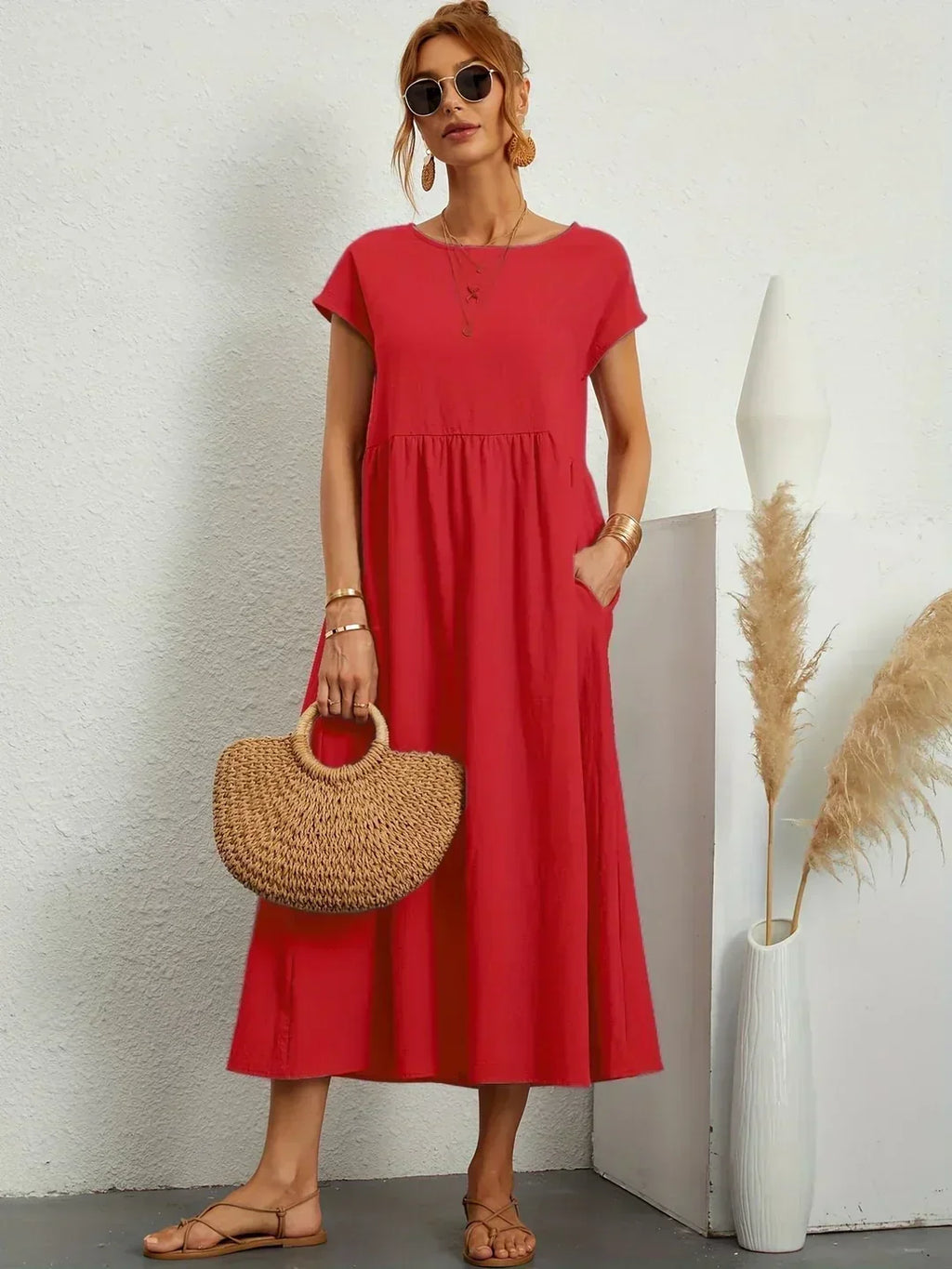 Quessara - Robe Midi Décontractée Coupe Fluide