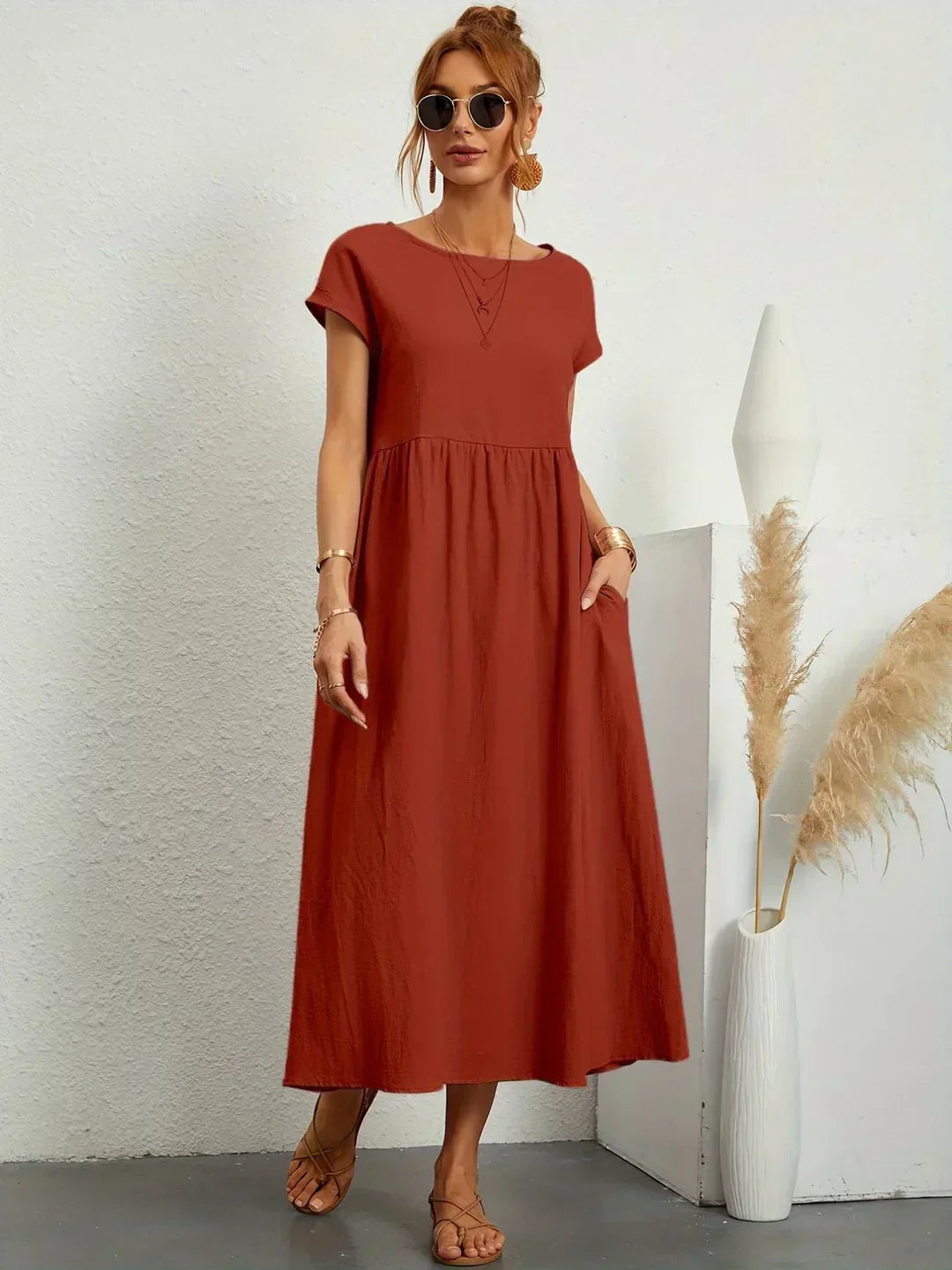 Quessara - Robe Midi Décontractée Coupe Fluide