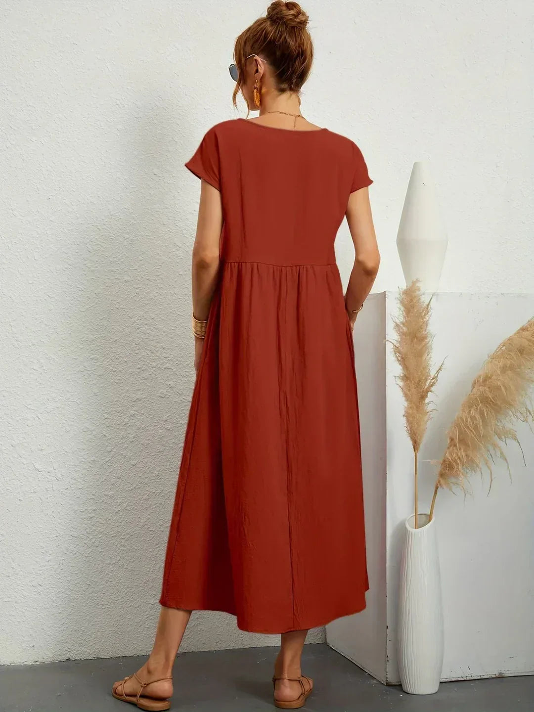 Quessara - Robe Midi Décontractée Coupe Fluide