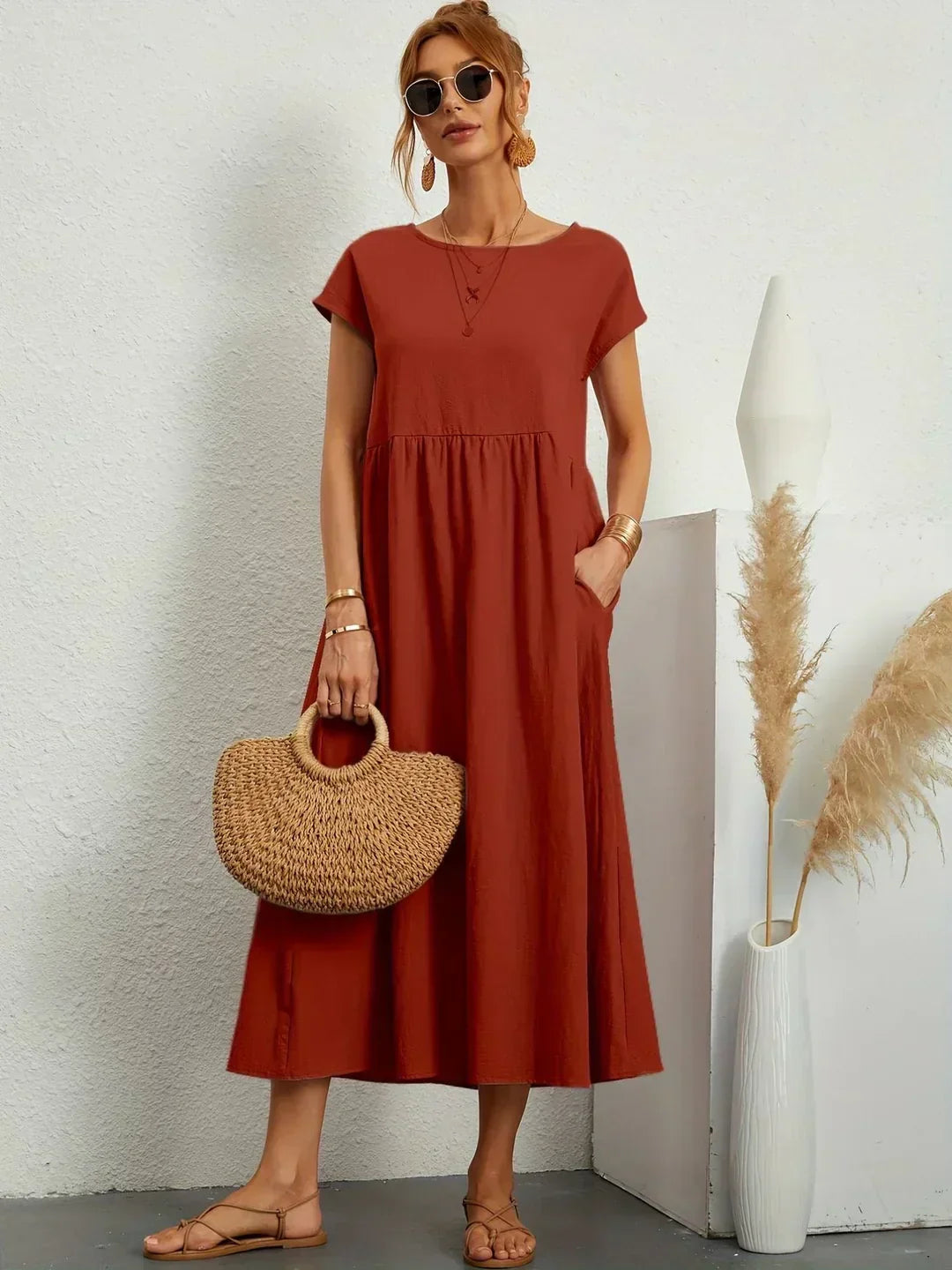 Quessara - Robe Midi Décontractée Coupe Fluide