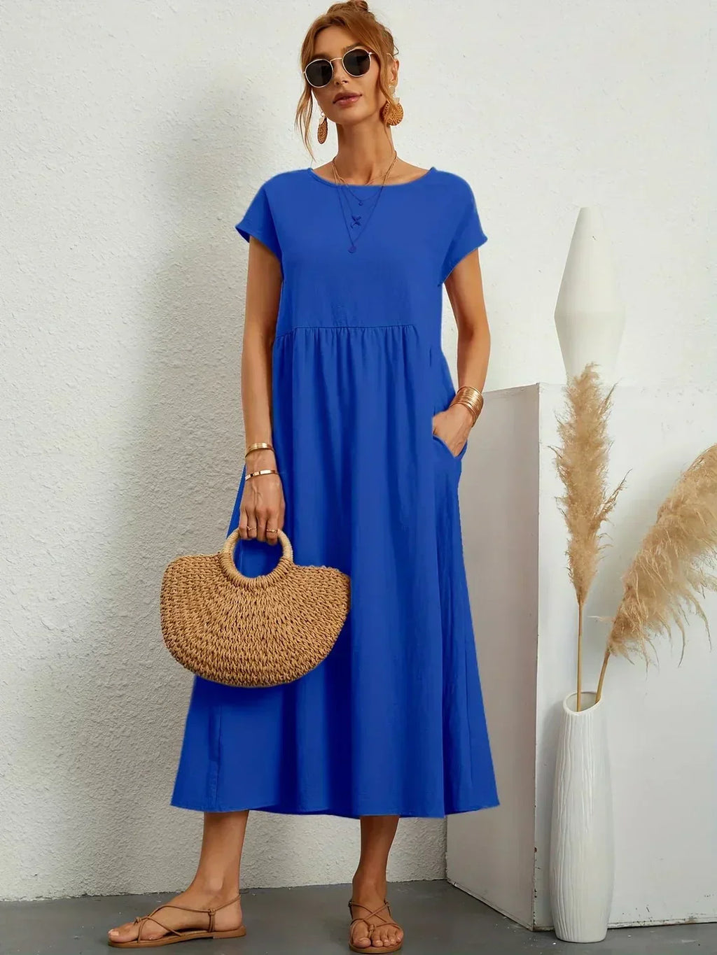 Quessara - Robe Midi Décontractée Coupe Fluide
