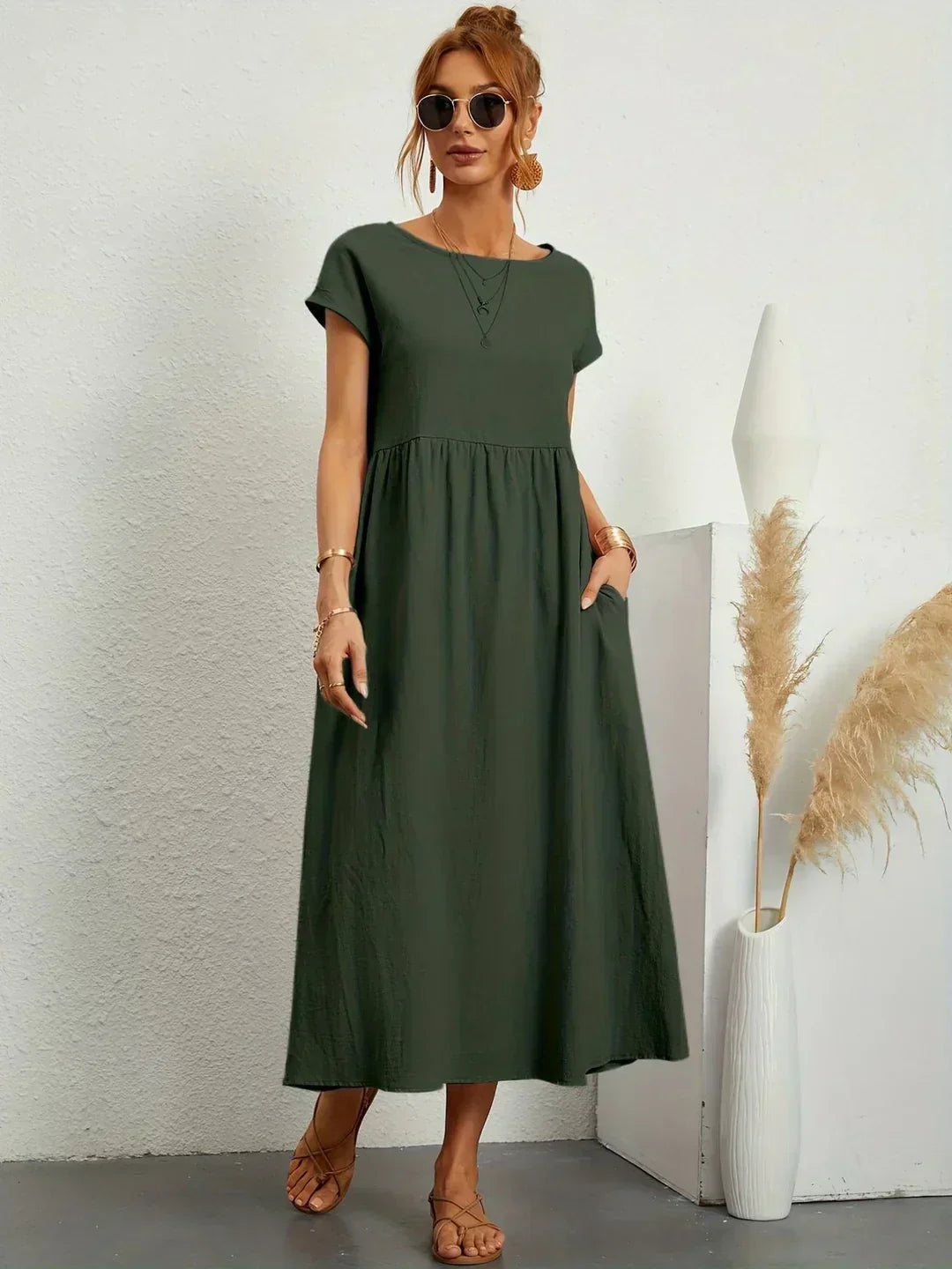 Quessara - Robe Midi Décontractée Coupe Fluide