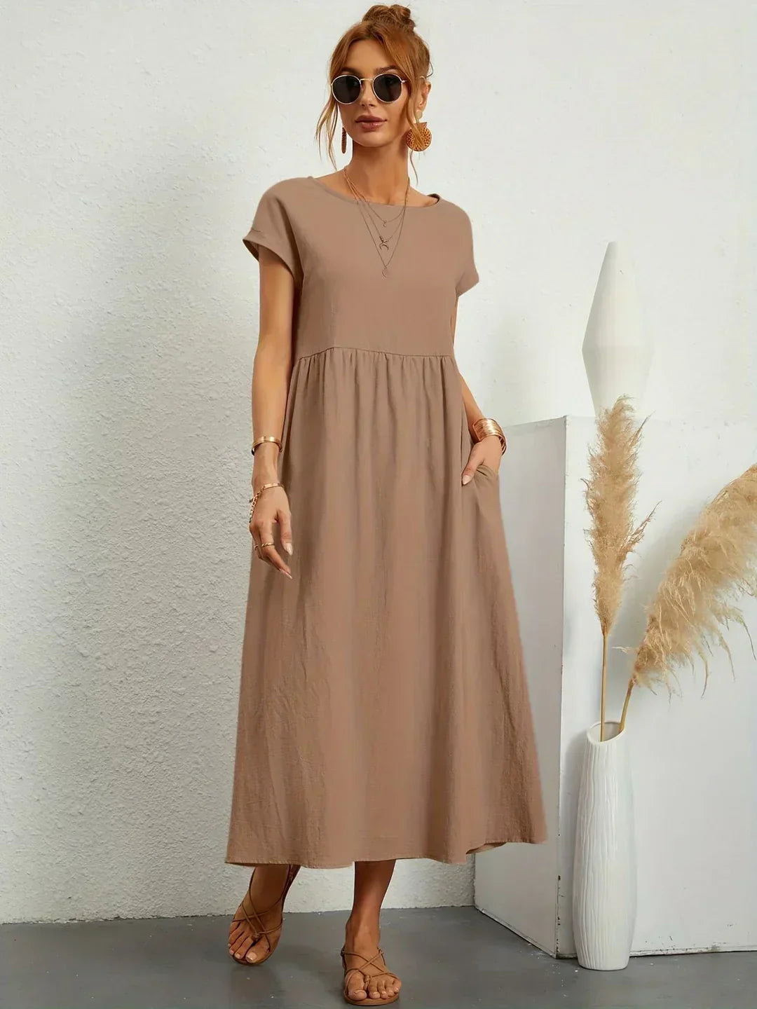 Quessara - Robe Midi Décontractée Coupe Fluide