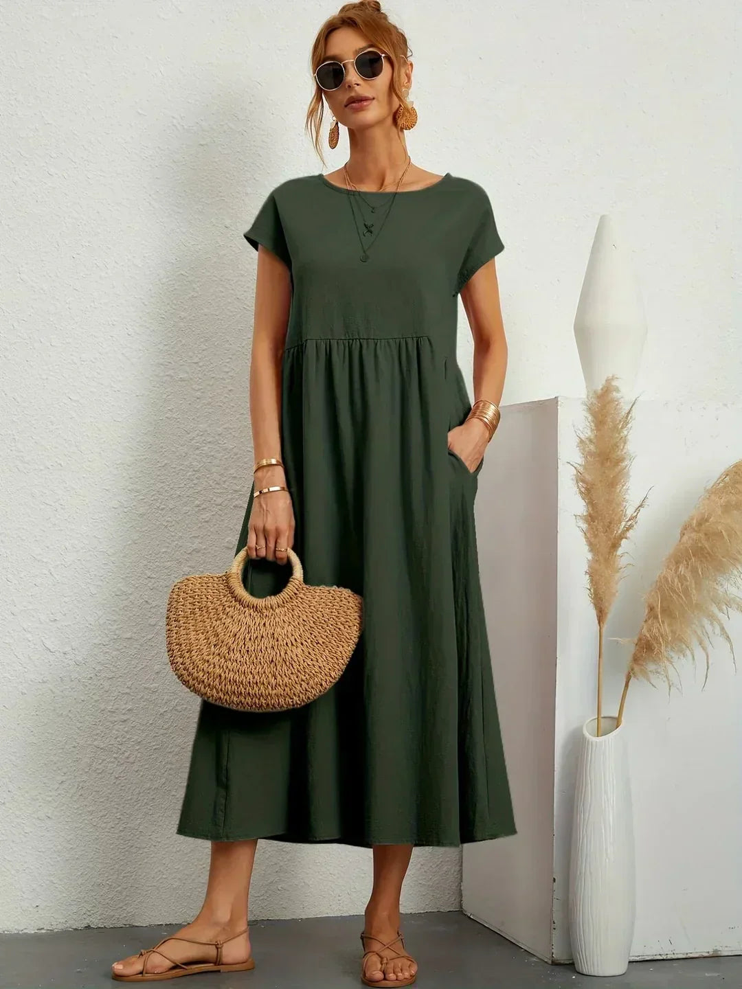 Quessara - Robe Midi Décontractée Coupe Fluide