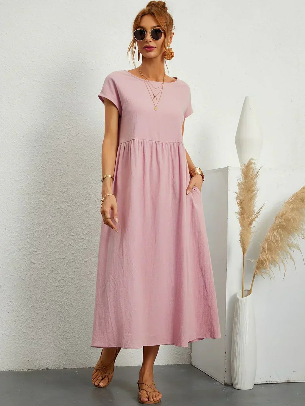 Quessara - Robe Midi Décontractée Coupe Fluide