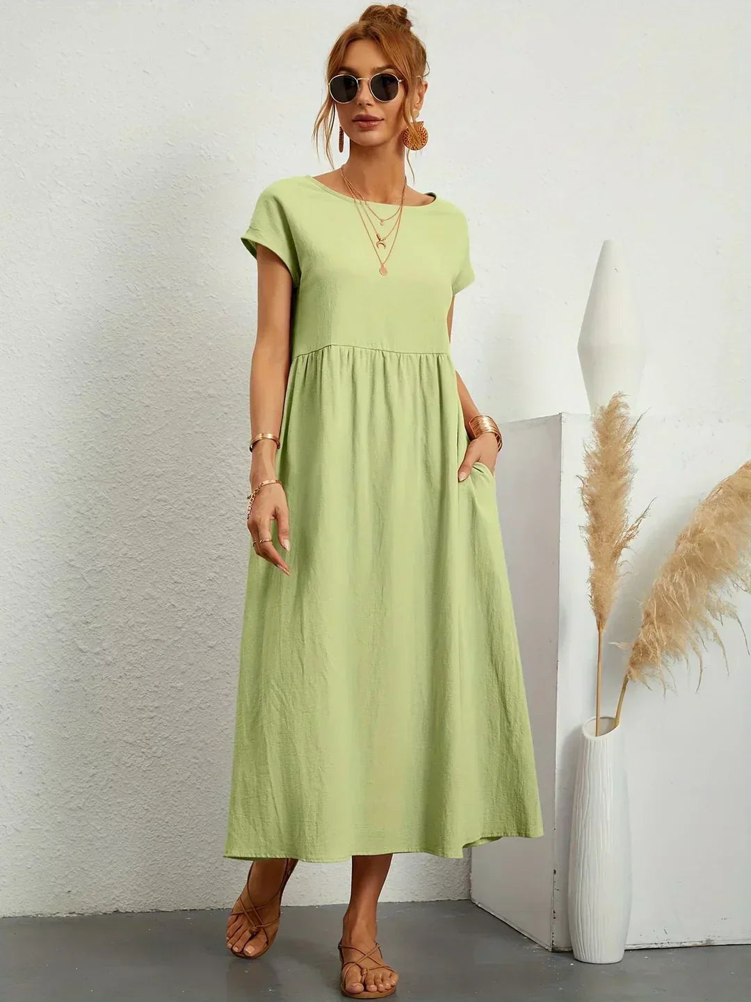 Quessara - Robe Midi Décontractée Coupe Fluide