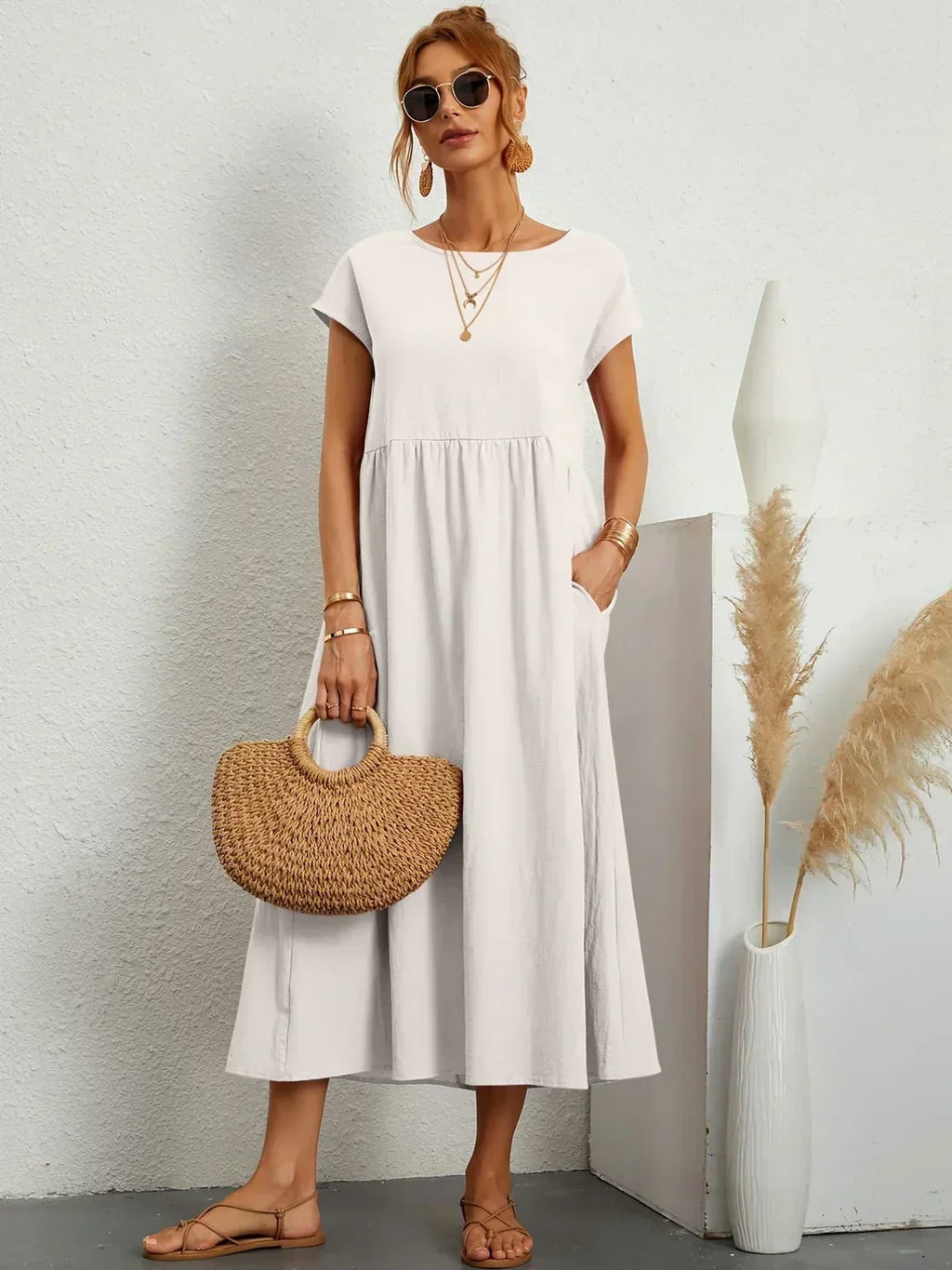 Gabrielle - Robe midi fluide élégance intemporelle