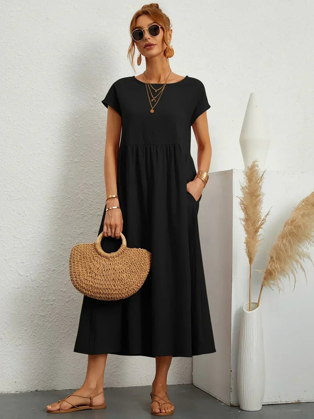 Quessara - Robe Midi Décontractée Coupe Fluide