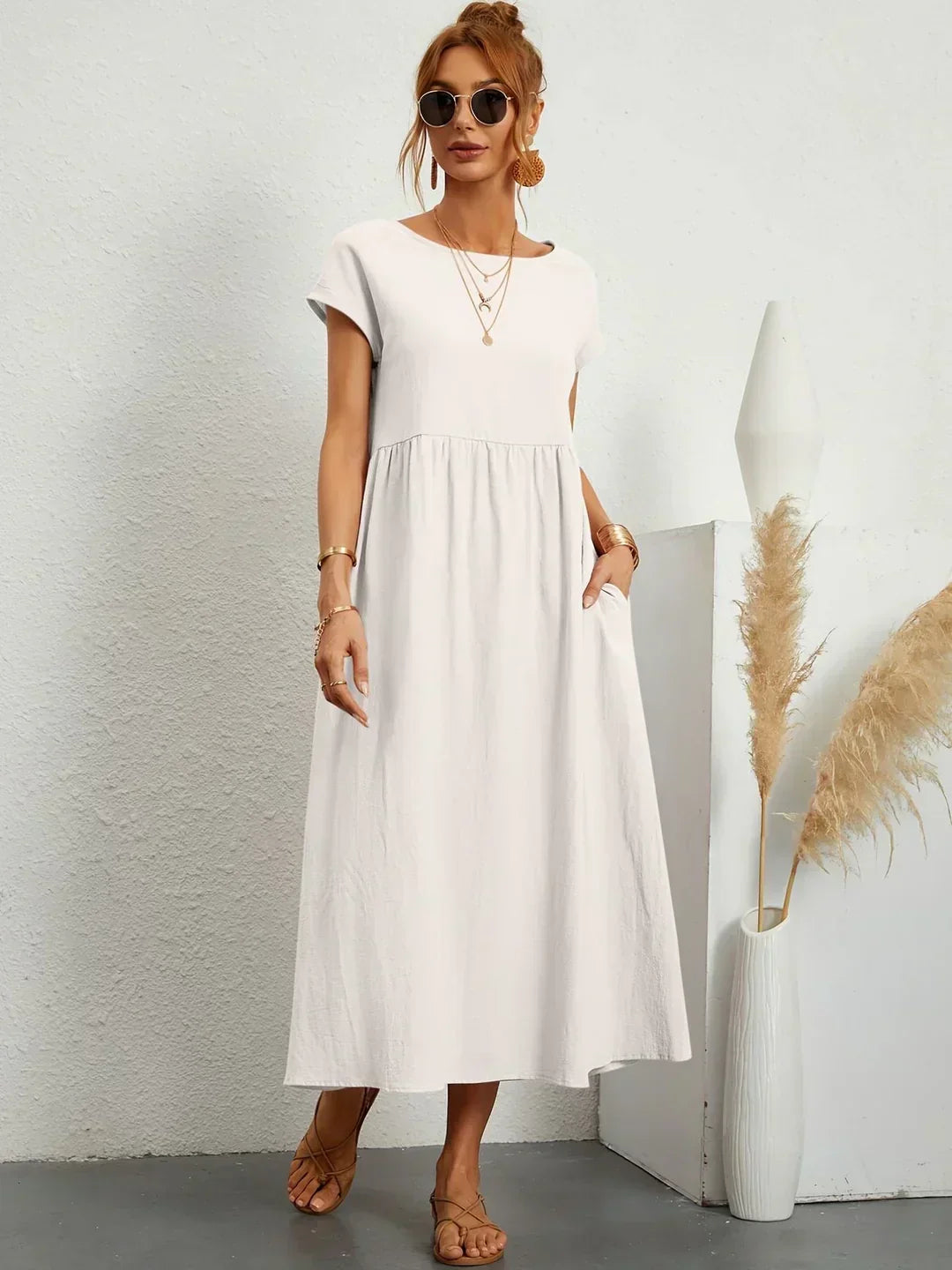 Quessara - Robe Midi Décontractée Coupe Fluide