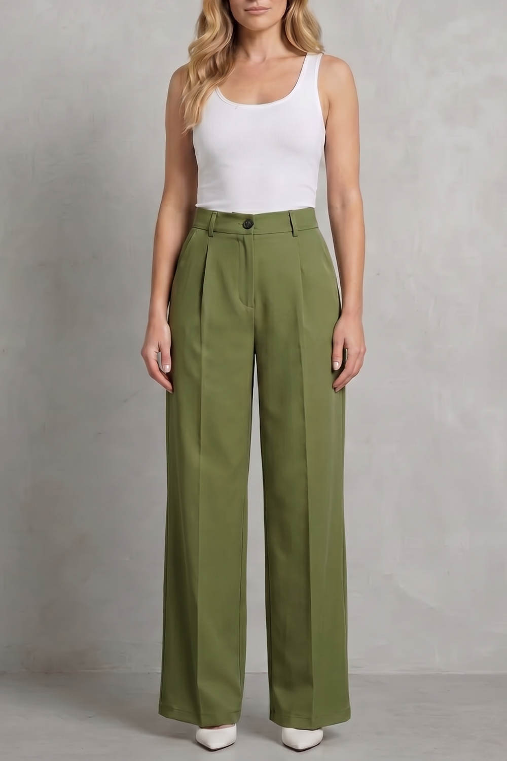 Pantalon Droit Femme Mirelline – Blanc, Taille Haute