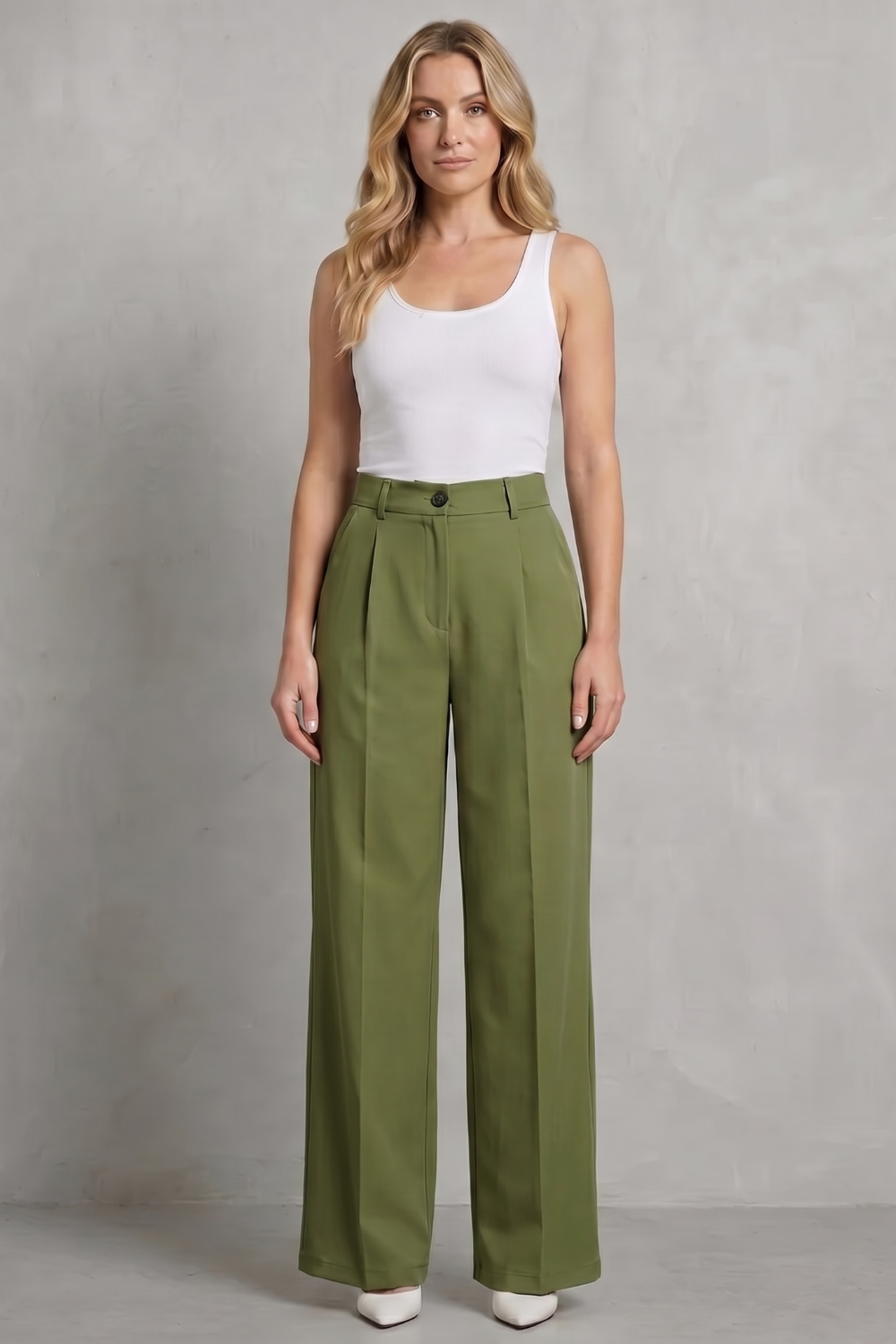 Pantalon Droit Femme Mirelline – Blanc, Taille Haute