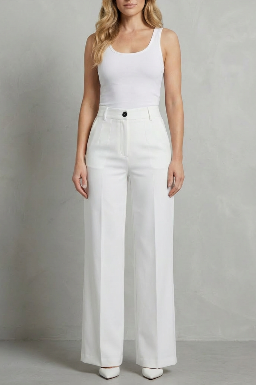 Pantalon Droit Femme Mirelline – Blanc, Taille Haute