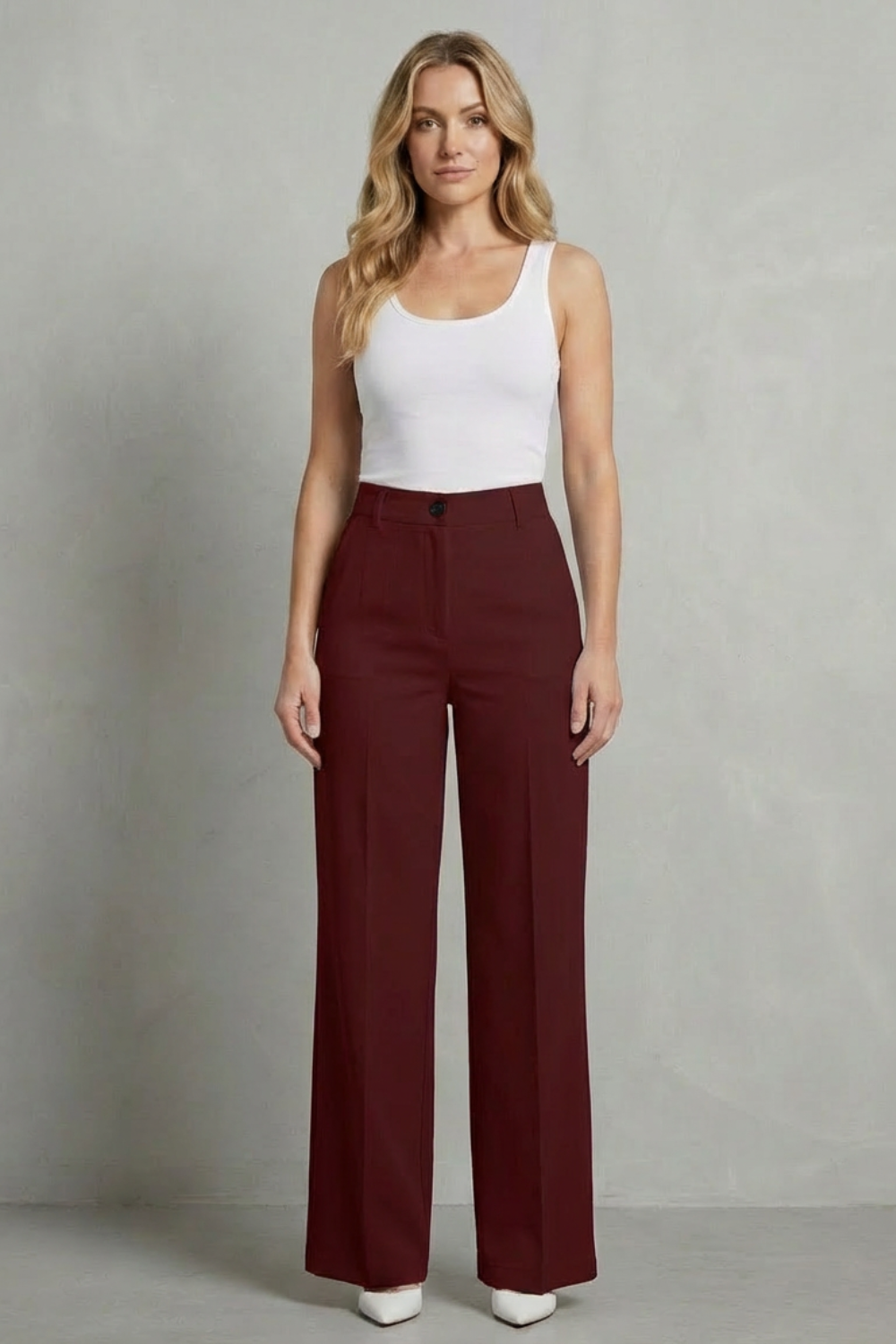 Pantalon Droit Femme Mirelline – Blanc, Taille Haute