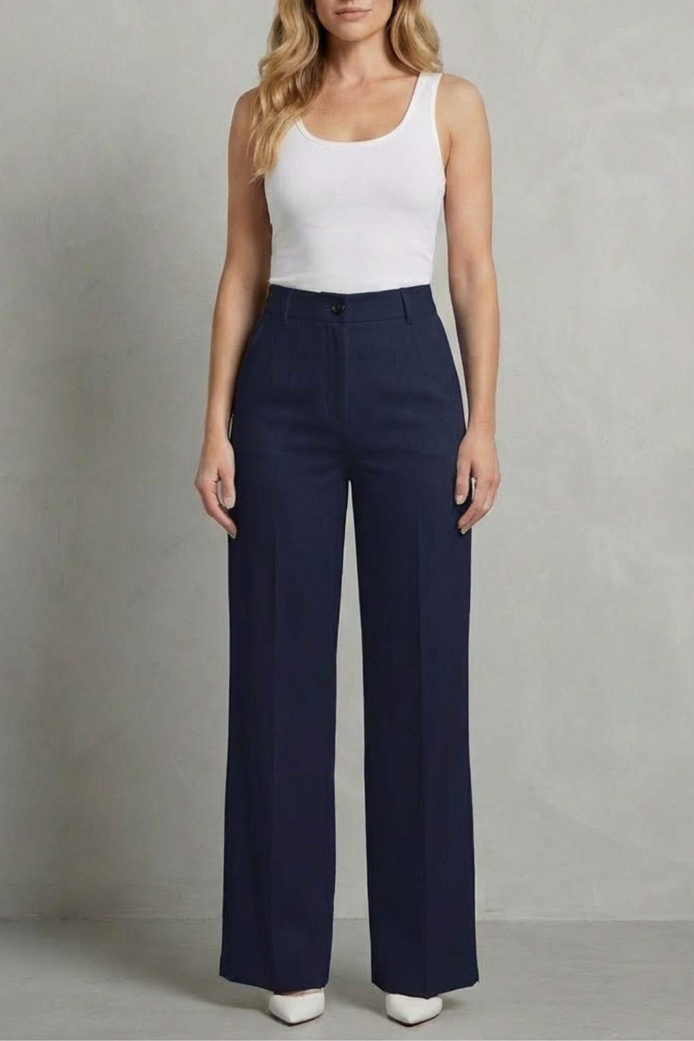Pantalon Droit Femme Mirelline – Blanc, Taille Haute