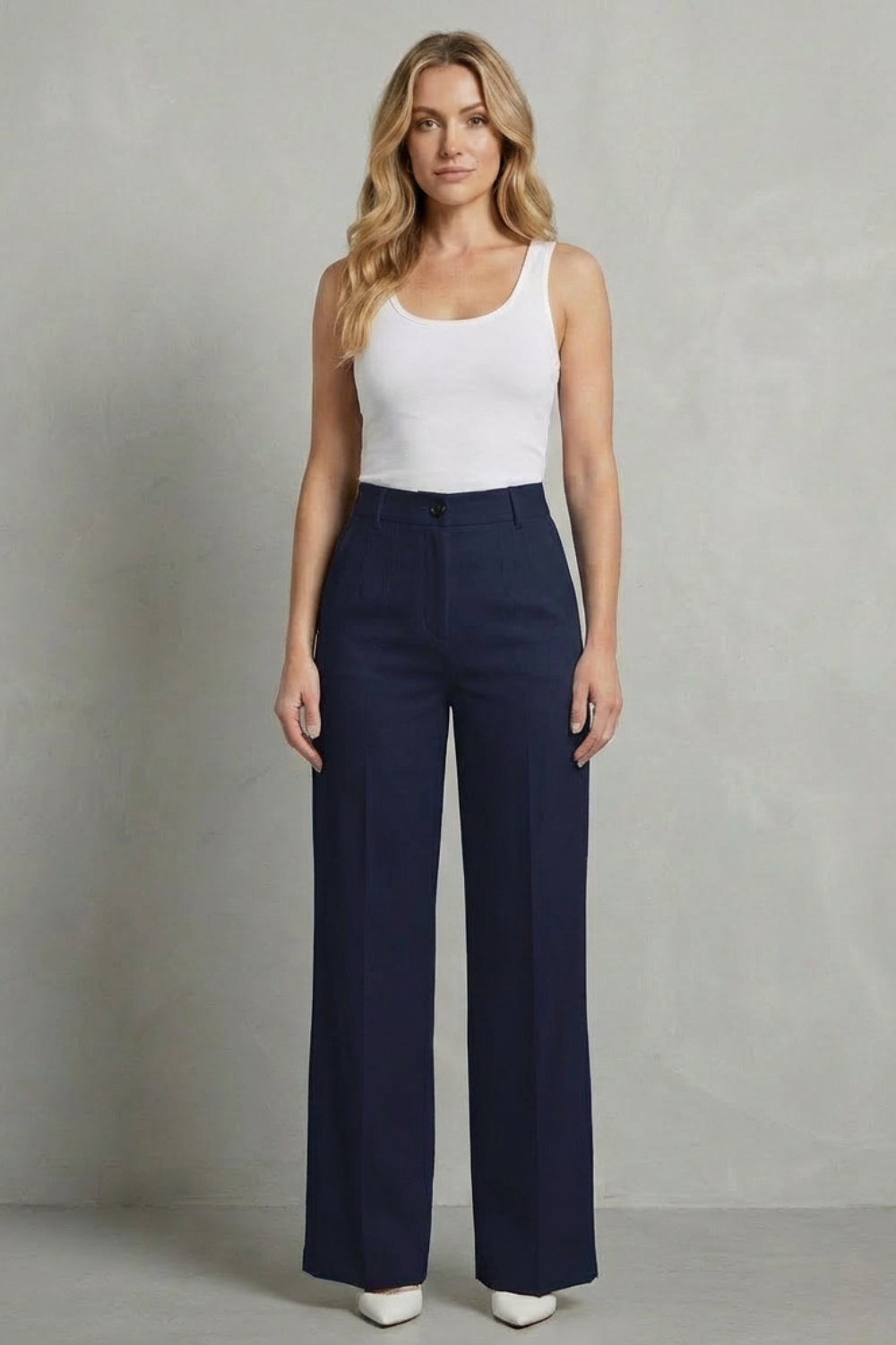 Pantalon Droit Femme Mirelline – Blanc, Taille Haute