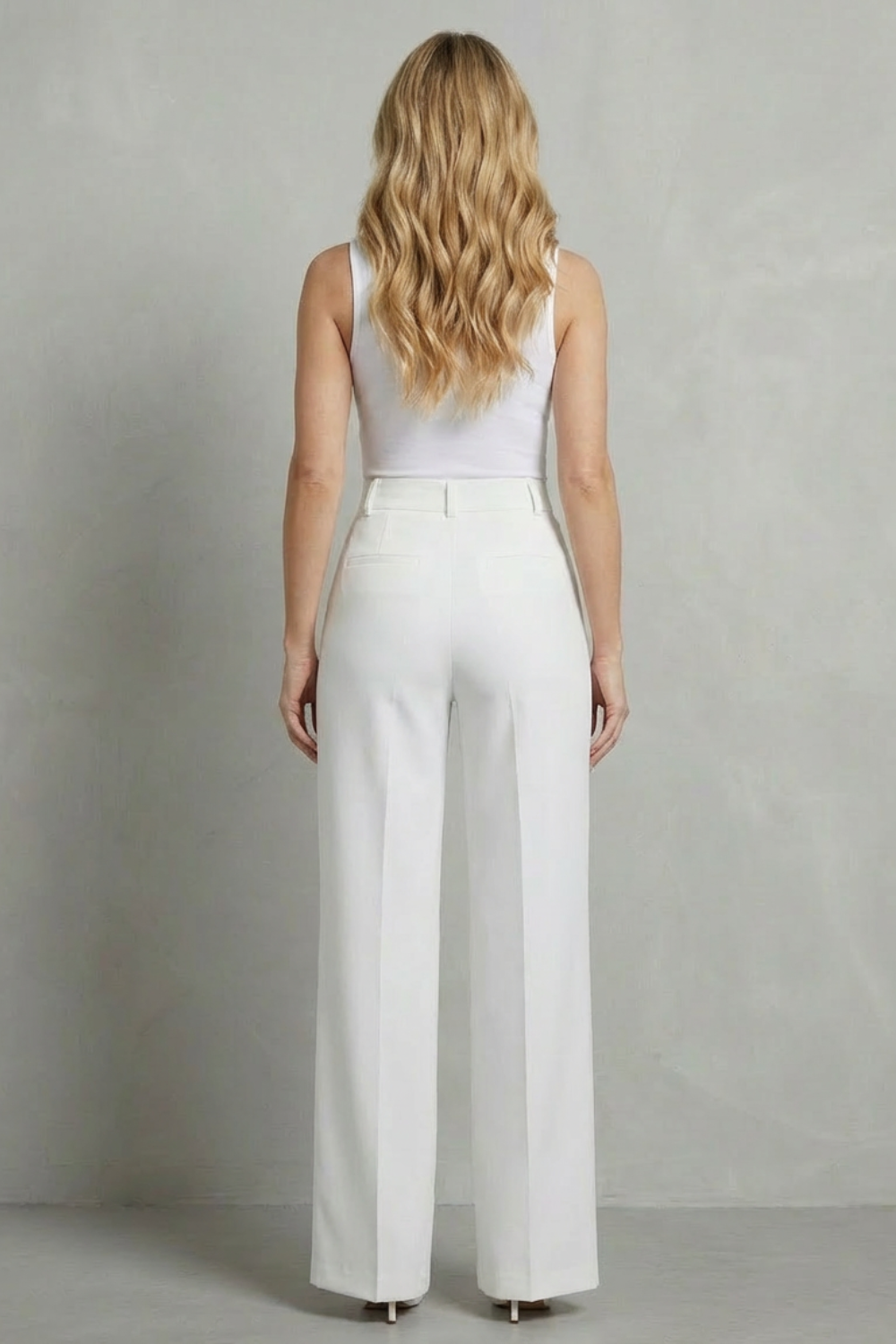 Pantalon Droit Femme Mirelline – Blanc, Taille Haute