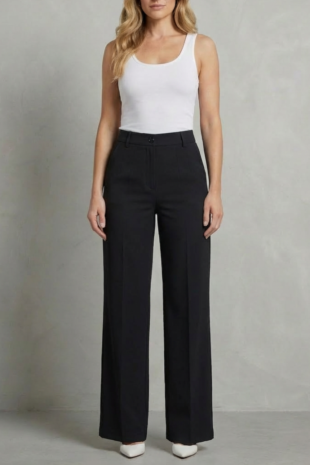 Pantalon Droit Femme Mirelline – Blanc, Taille Haute