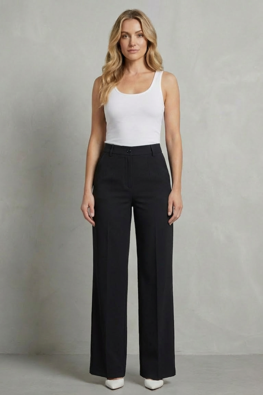 Pantalon Droit Femme Mirelline – Blanc, Taille Haute