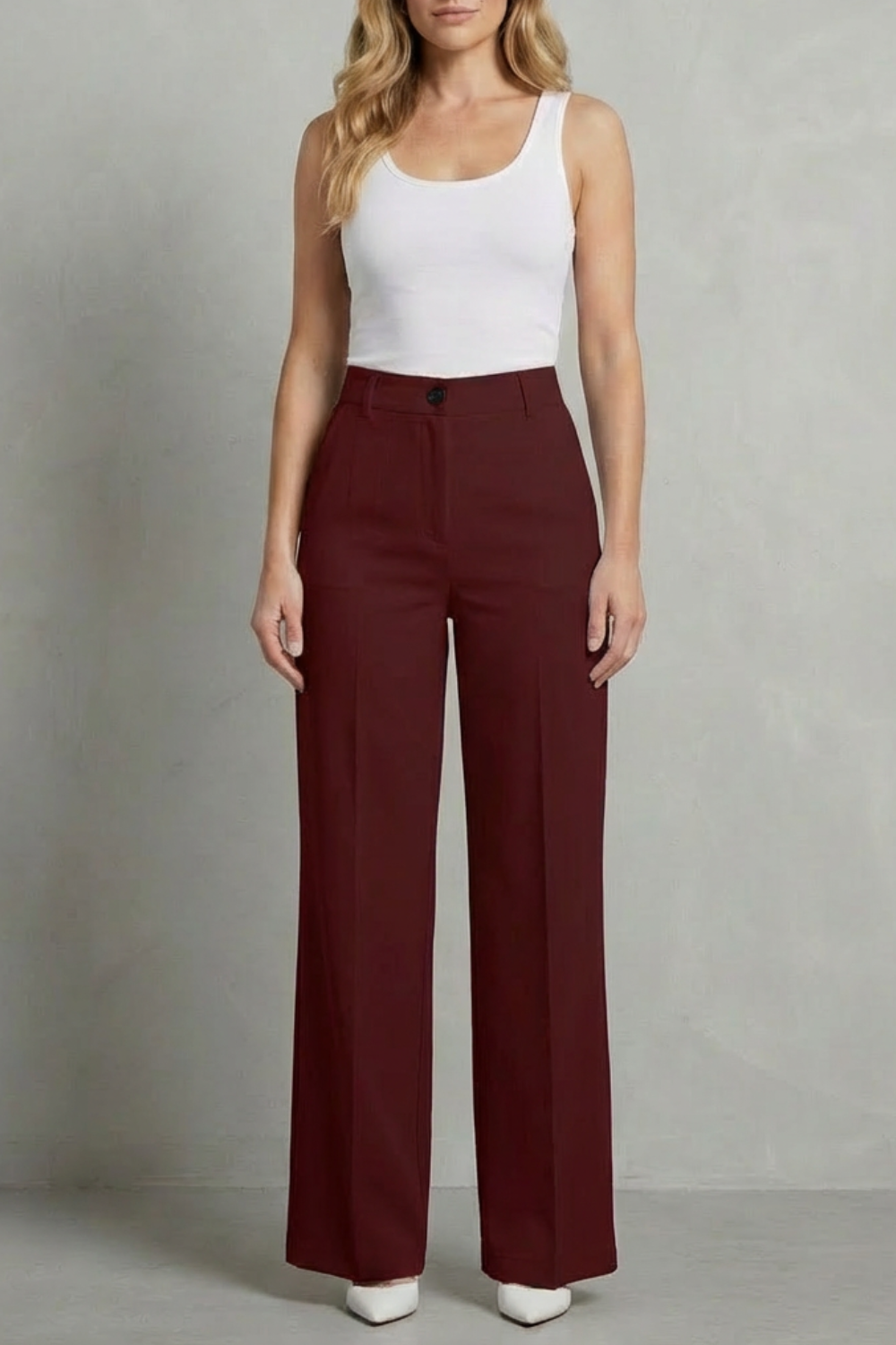Pantalon Droit Femme Mirelline – Blanc, Taille Haute
