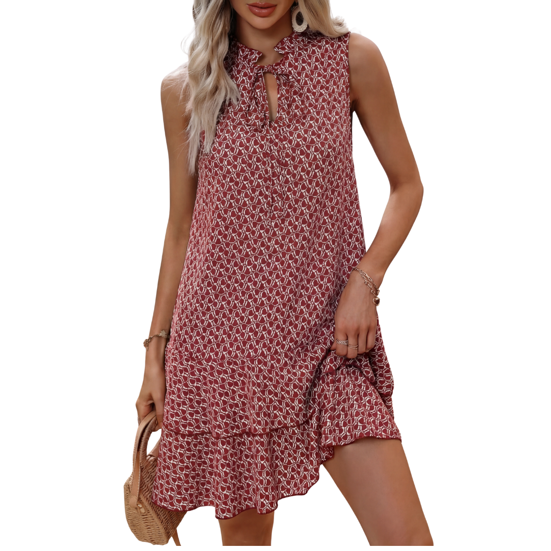 Robe Midi Bohémienne Imprimée avec Bretelles Réglables
