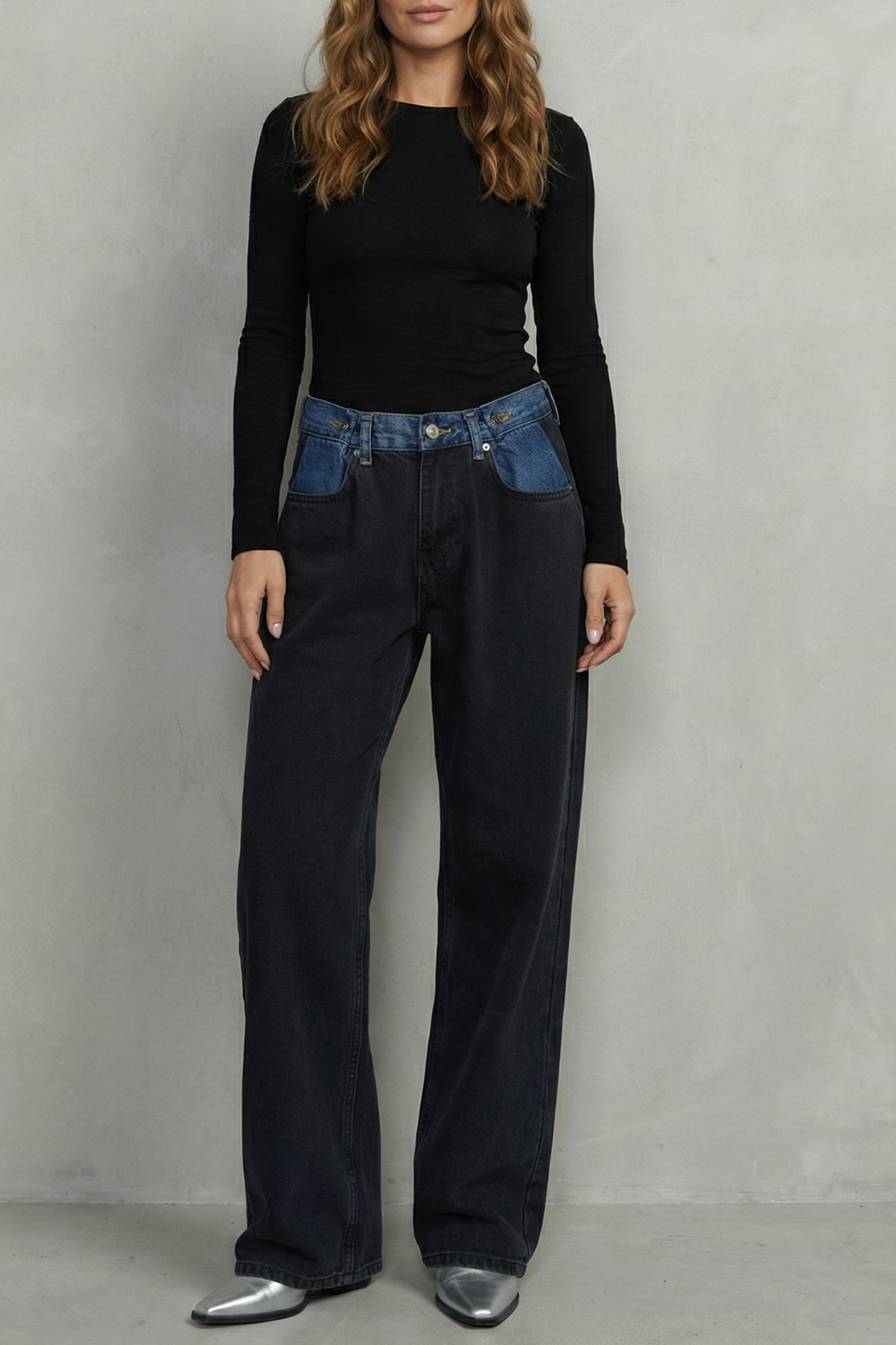 Jean Droit Femme Noirelle – Noir, Taille à Trois Volets