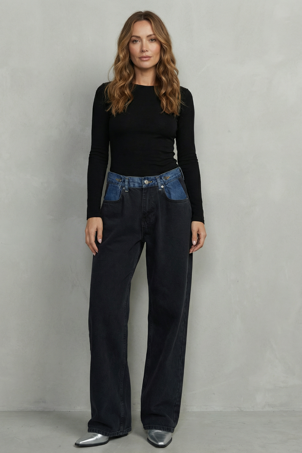 Jean Droit Femme Noirelle – Noir, Taille à Trois Volets