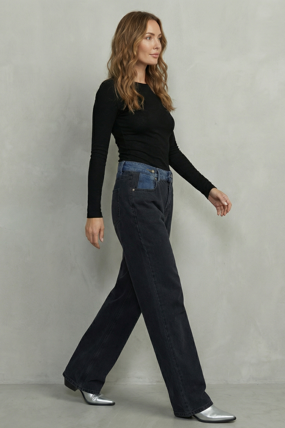 Jean Droit Femme Noirelle – Noir, Taille à Trois Volets