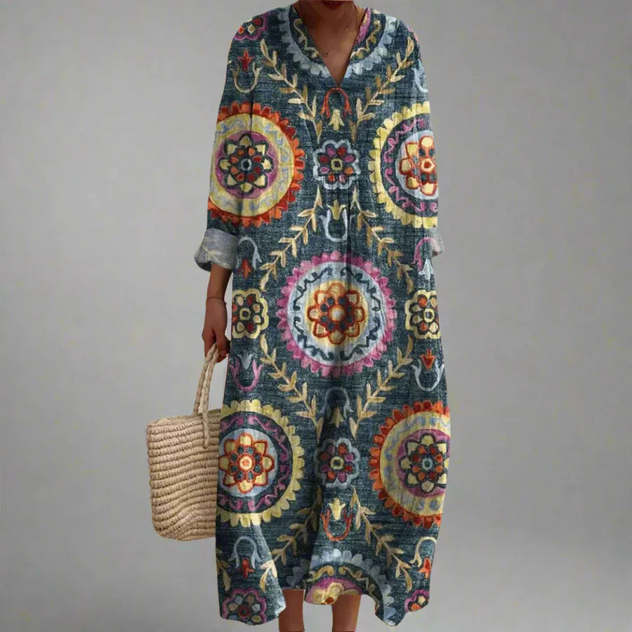 Robe Femme Motif Géométrique Coupe Ample Tissu Léger Usage Quotidien