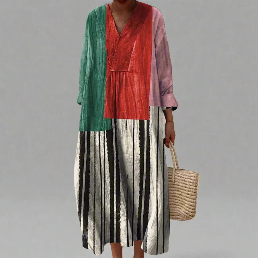 Robe Femme Motif Géométrique Coupe Ample Tissu Léger Usage Quotidien