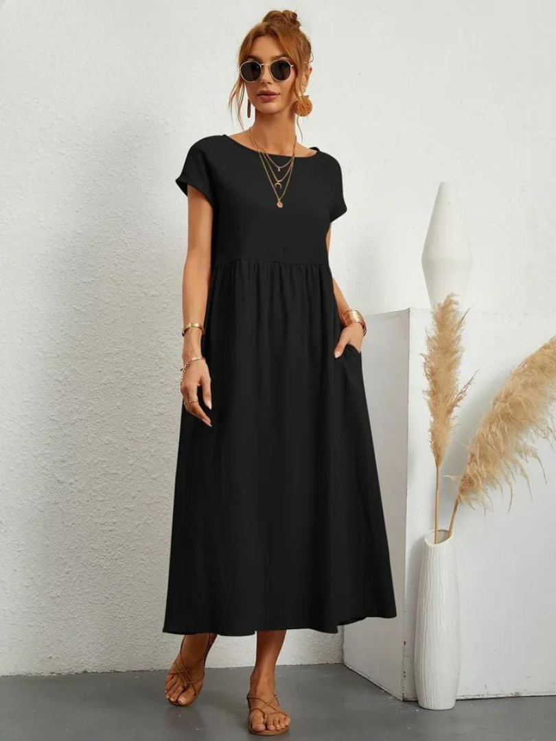 Maelis - Robe de Poche en Coton-Lin pour Femmes