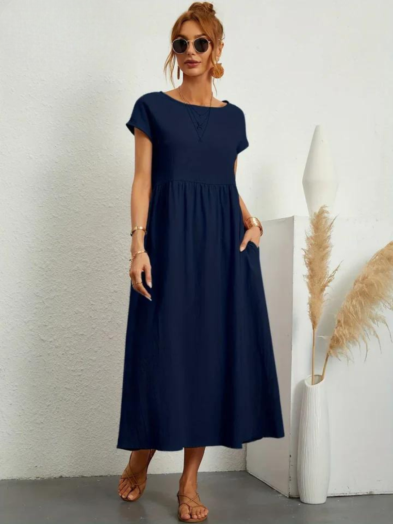 Maelis - Robe de Poche en Coton-Lin pour Femmes