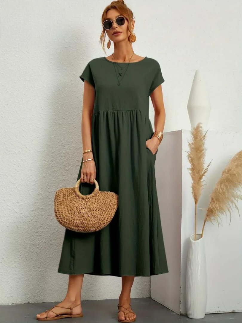 Maelis - Robe de Poche en Coton-Lin pour Femmes