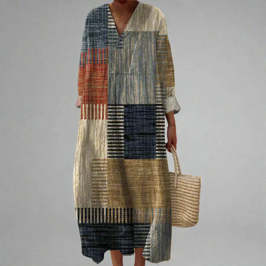 Robe Femme Motif Géométrique Coupe Ample Tissu Léger Usage Quotidien