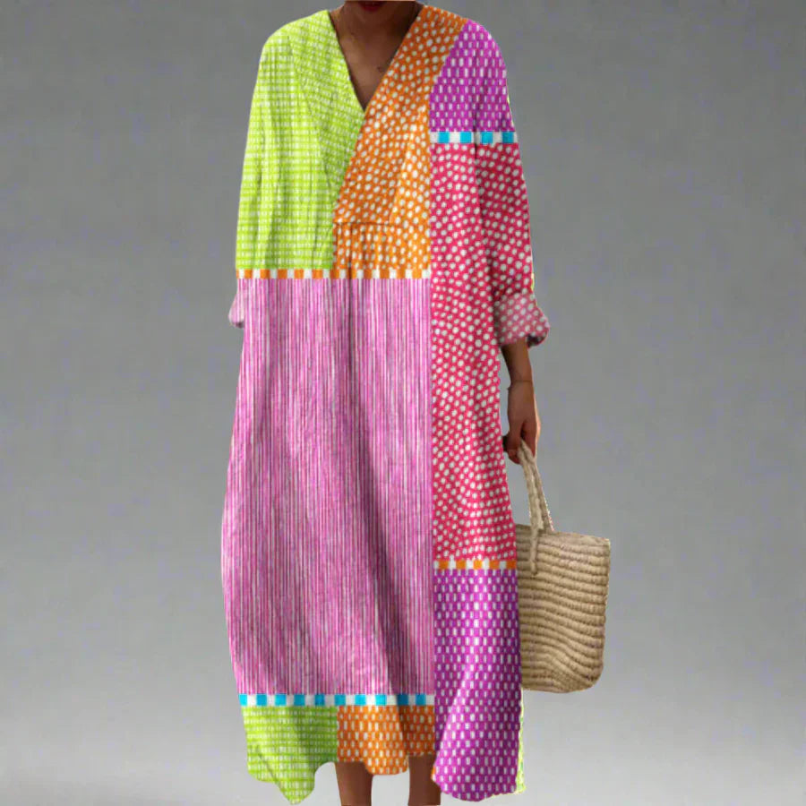 Robe Femme Motif Géométrique Coupe Ample Tissu Léger Usage Quotidien