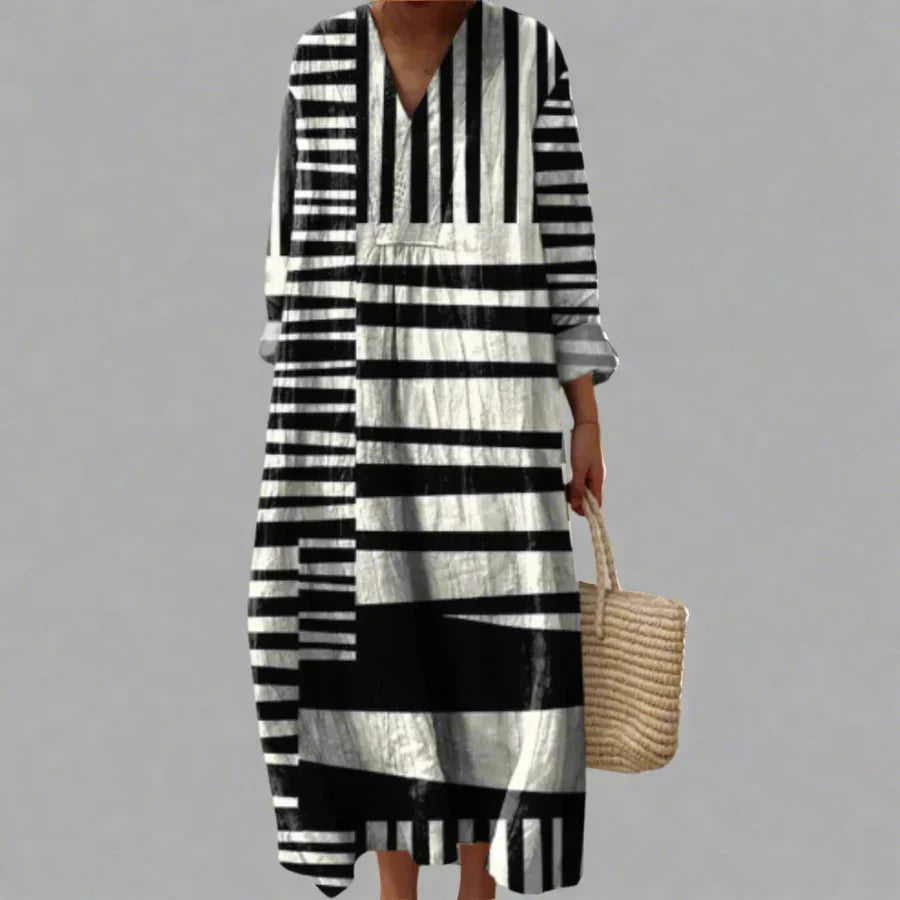 Robe Femme Motif Géométrique Coupe Ample Tissu Léger Usage Quotidien