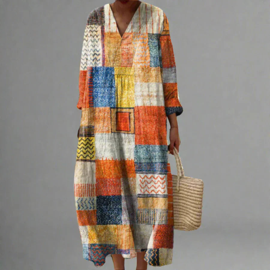 Robe Femme Motif Géométrique Coupe Ample Tissu Léger Usage Quotidien