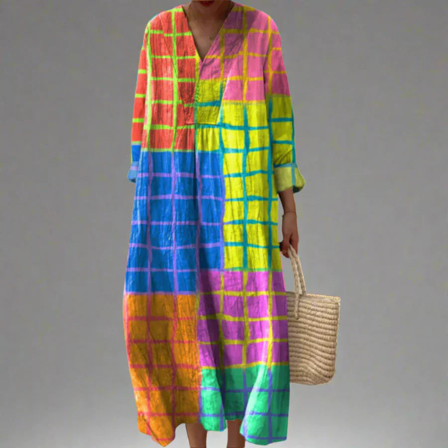 Robe Femme Motif Géométrique Coupe Ample Tissu Léger Usage Quotidien