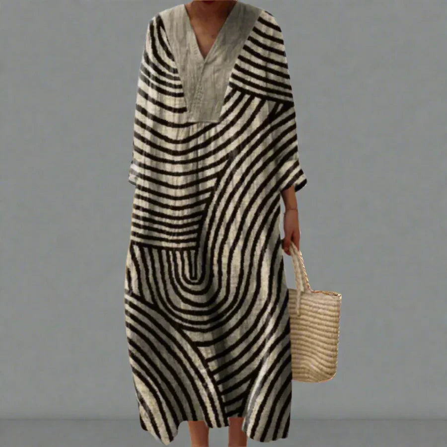 Robe Femme Motif Géométrique Coupe Ample Tissu Léger Usage Quotidien