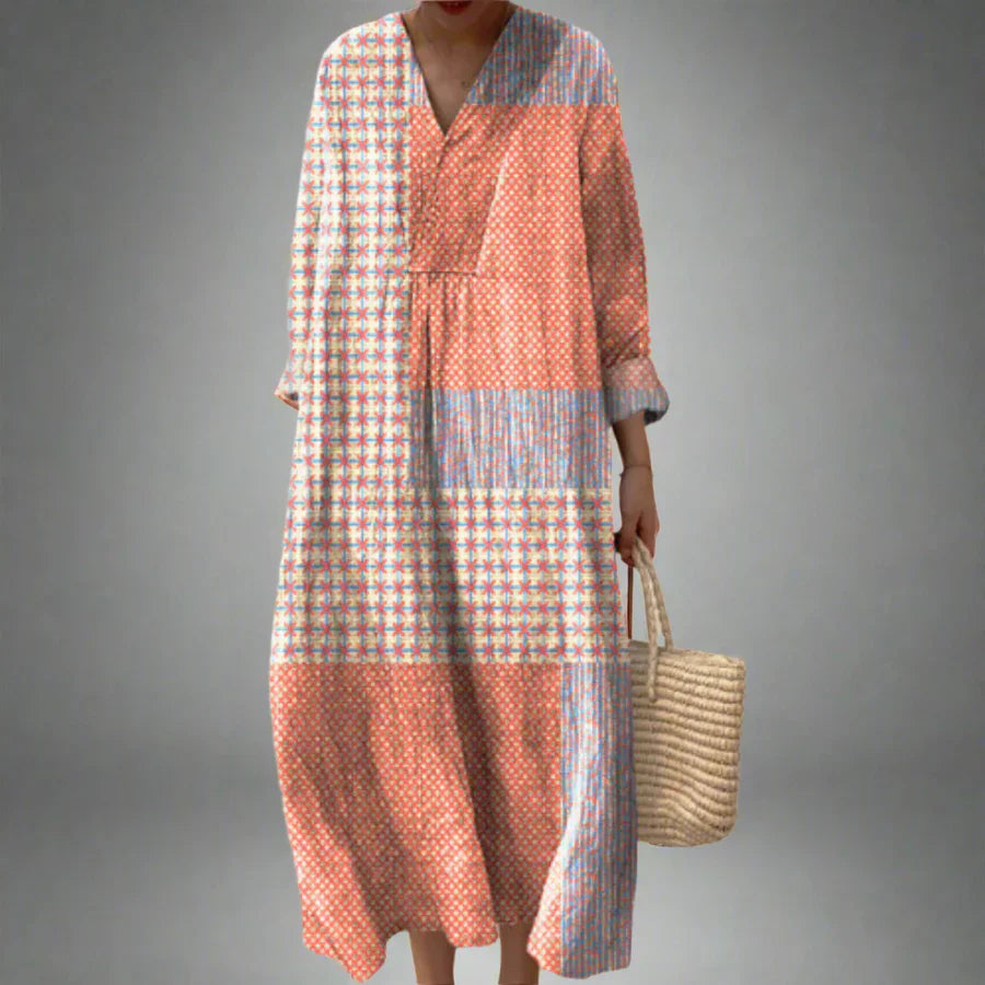 Robe Femme Motif Géométrique Coupe Ample Tissu Léger Usage Quotidien
