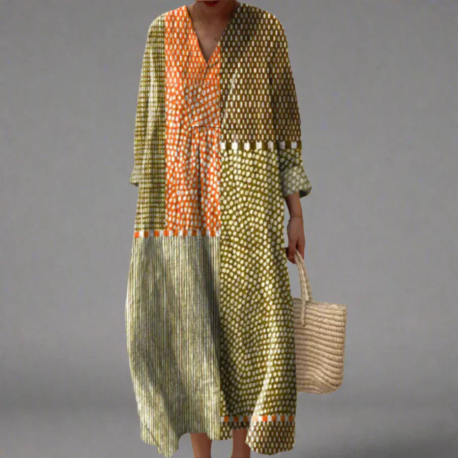 Robe Femme Motif Géométrique Coupe Ample Tissu Léger Usage Quotidien