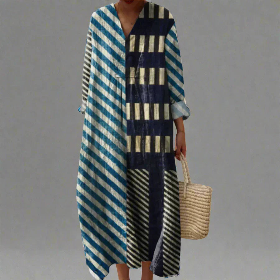 Robe Femme Motif Géométrique Coupe Ample Tissu Léger Usage Quotidien