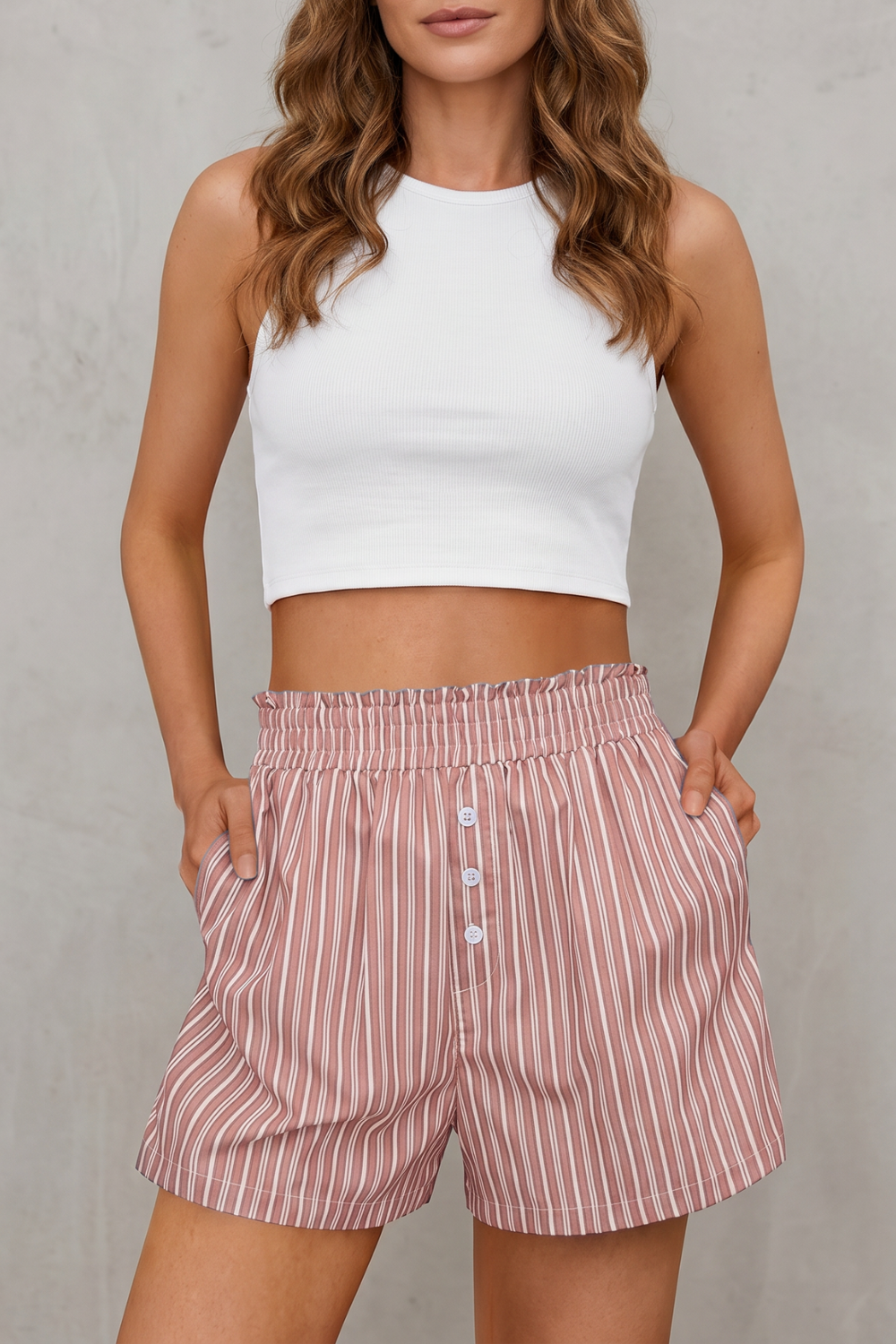 Short Femme Roselisse – Rayé, Taille Haute Confortable