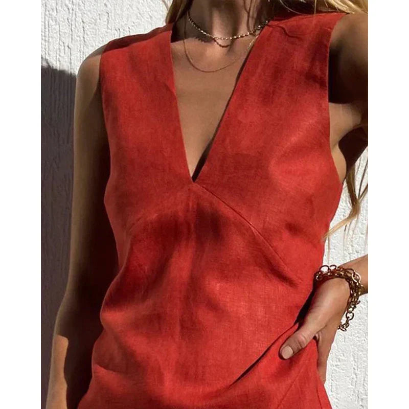 Robe mini sans manches en lin