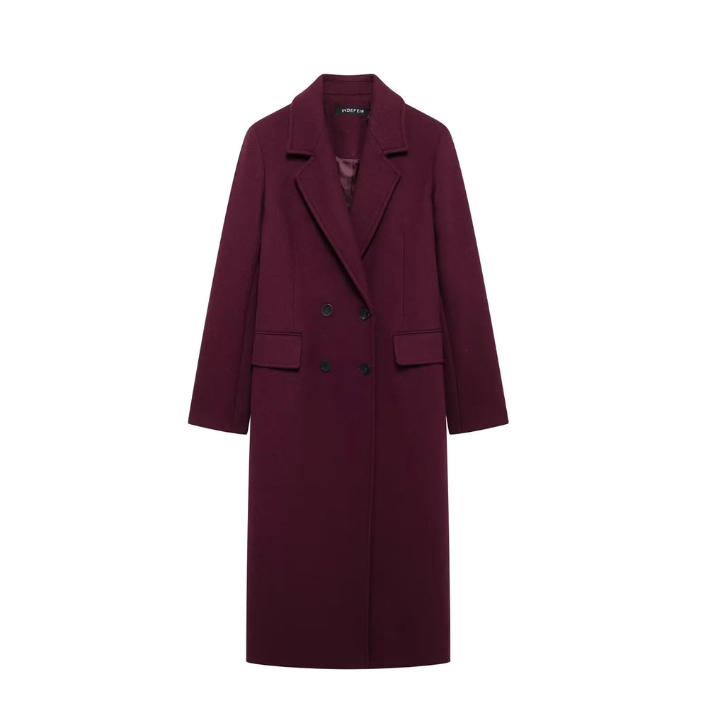 Manteau Stephanie – Élégante veste d'hiver longue couleur bordeaux.