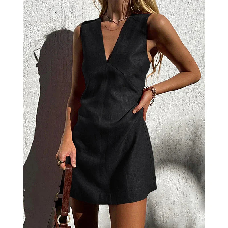 Robe mini sans manches en lin