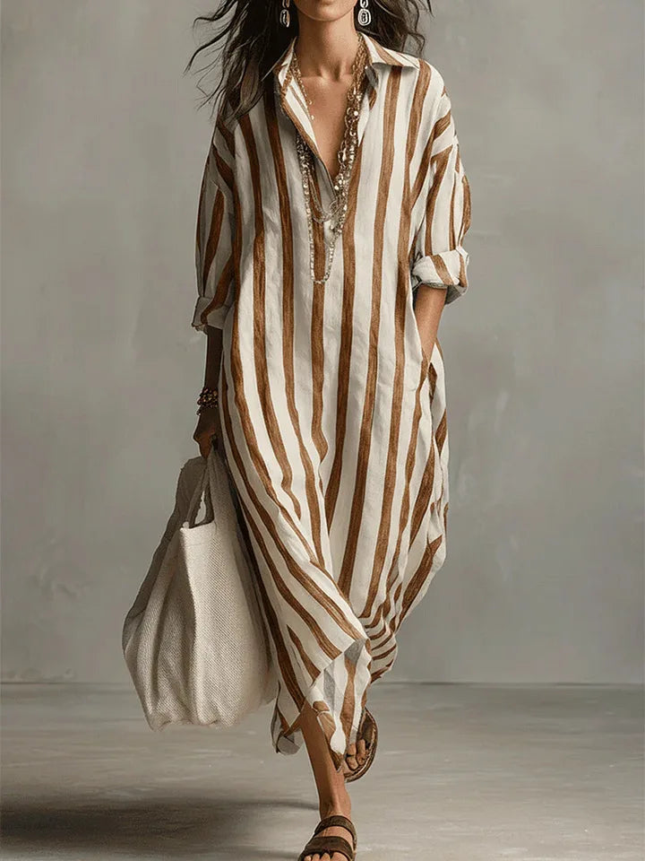 Robe Chemise Femme Longue Rayée Coupe Ample Élégante
