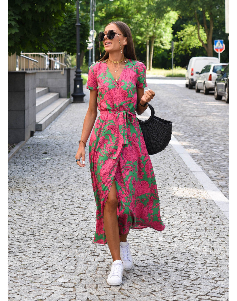 Amélie - Robe midi cache-cœur à fleurs