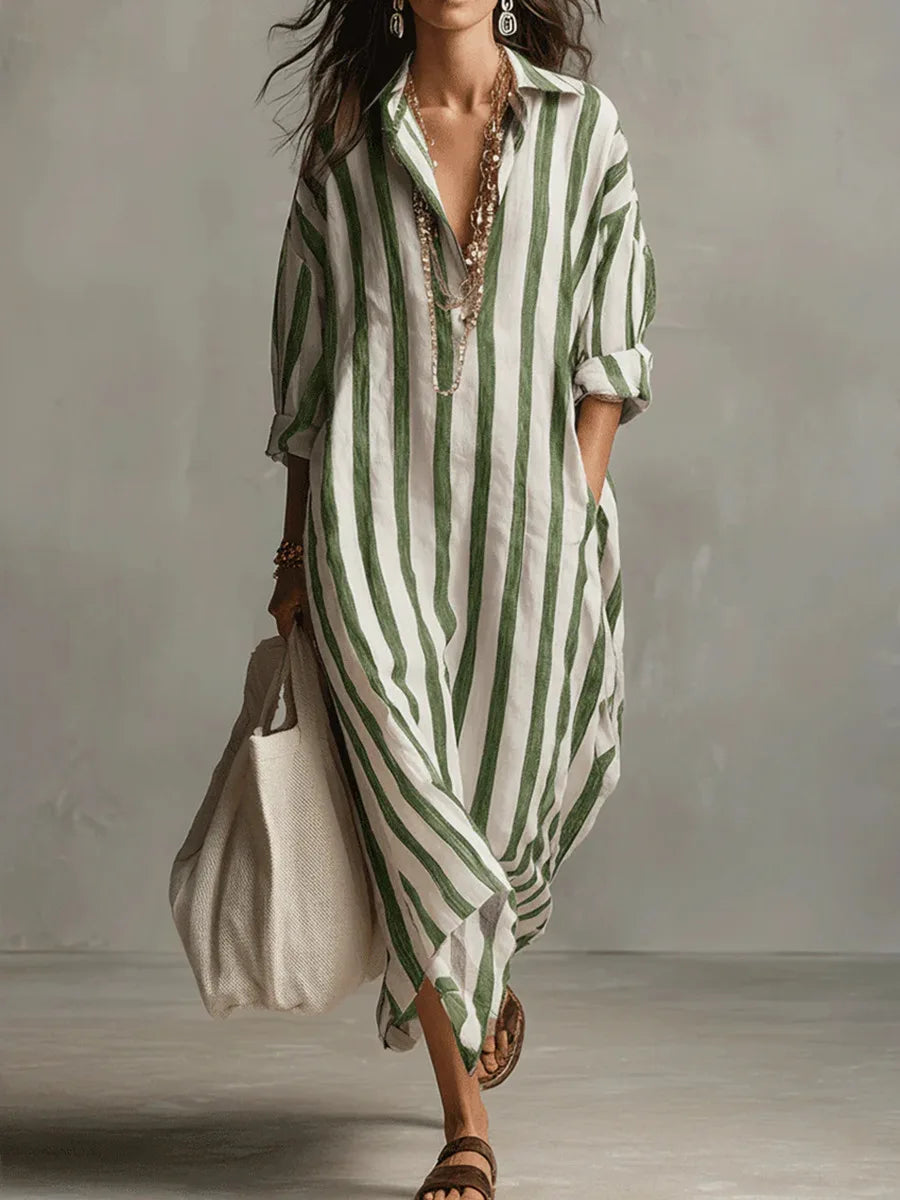 Robe Chemise Femme Longue Rayée Coupe Ample Élégante
